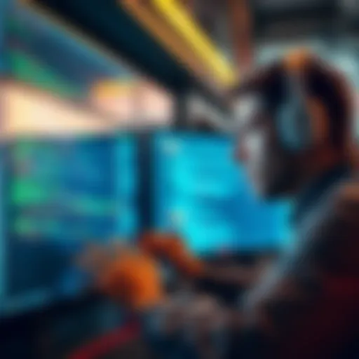 A full-stack developer looks at a computer screen with Web3 code and crypto graphics, feeling frustrated.
