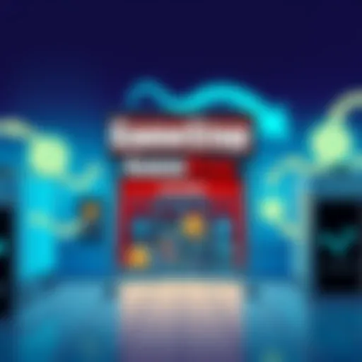 An illustration showing a GameStop store with cryptocurrency symbols and arrows connecting to Loopring, representing their relationship.