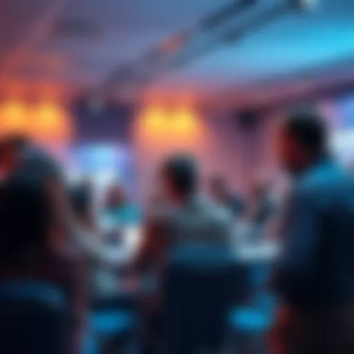 People engaging in a discussion in a forum setting, sharing thoughts on various topics.