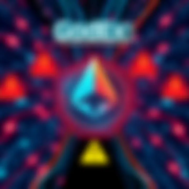 A representation of a digital attack on the Monero cryptocurrency network, showing warning signs and security symbols, highlighting the urgency of the situation for GodEx users.