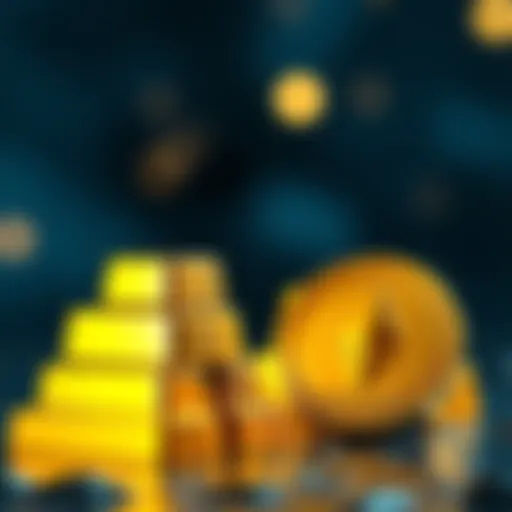 A stack of gold bars next to the Ethereum logo, representing gold investment options on the Ethereum network