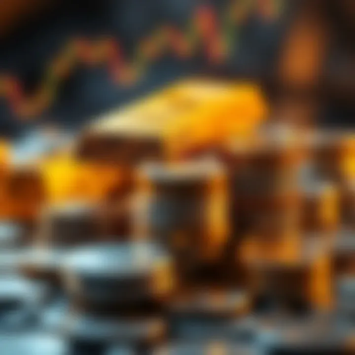 A gold bar and silver coins stacked together, symbolizing rising precious metal prices while Bitcoin struggles.