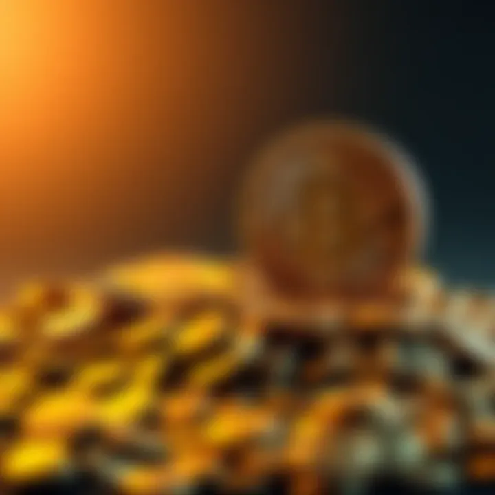 A pile of gold coins next to a Bitcoin symbol, representing the value debate between gold and Bitcoin.