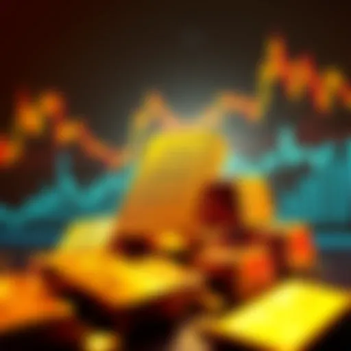 Illustration of gold bars representing the market cap achievement of $30 trillion, with financial graphs in the background.
