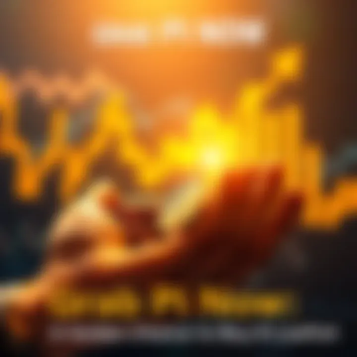 A visual representation of a stock market graph showing a downward trend, highlighting a chance to invest in PI at a lower price, with a hand holding coins in the foreground.