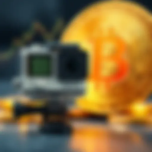 A GoPro Hero 3 camera next to a visual representation of Bitcoin's rising value, indicating a missed investment opportunity.