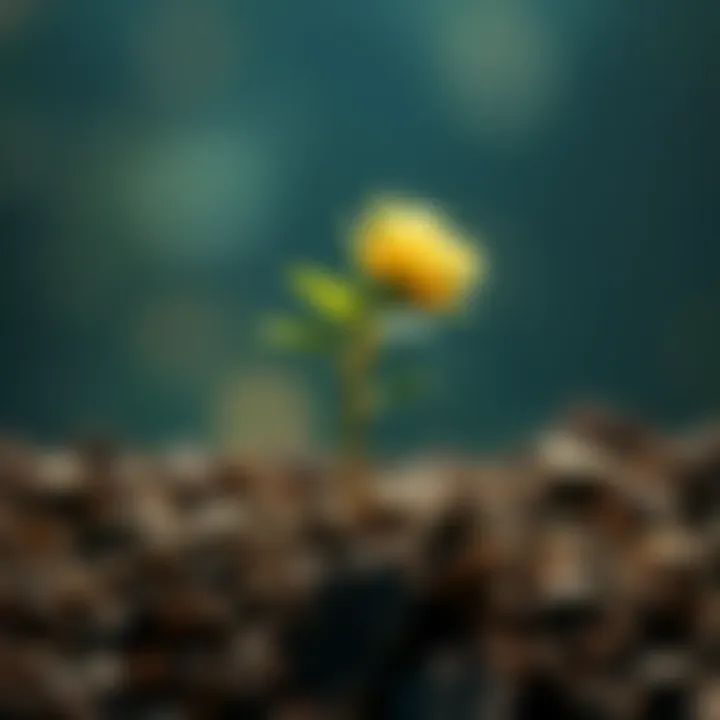 A visual representation of gradual change transforming into sudden growth, featuring a plant sprouting and rapidly blooming, symbolizing development over time.