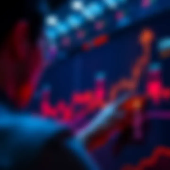 Growth in Cryptocurrency A person looking at a digital graph showing rising cryptocurrency values, representing financial growth after a year of investment.