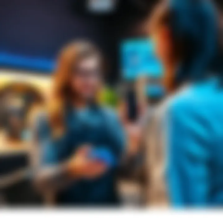 A hairdresser at a salon showing a Bitcoin wallet on a smartphone to a client during a payment process