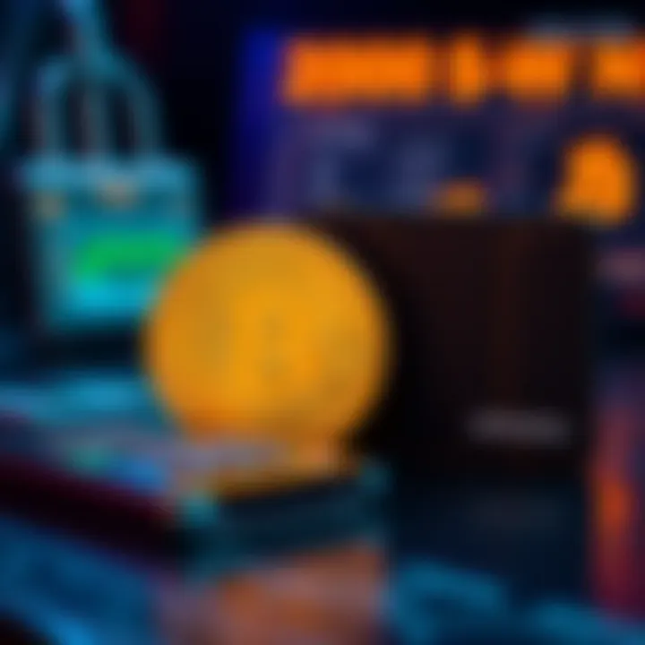 Hardware wallet next to Bitcoin symbol A hardware wallet with a Bitcoin symbol on a table, representing secure crypto storage.