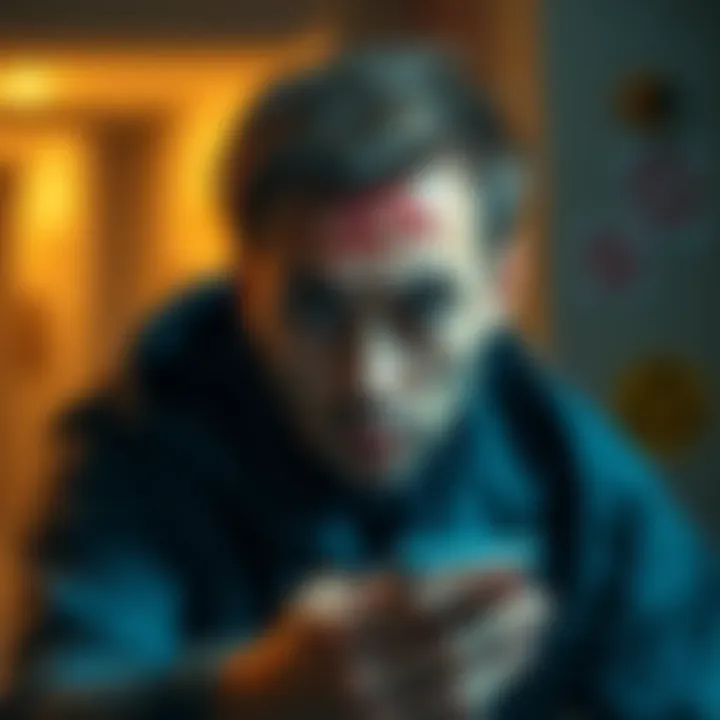A worried person with a bleeding injury looks for help, indicating the need for medical attention