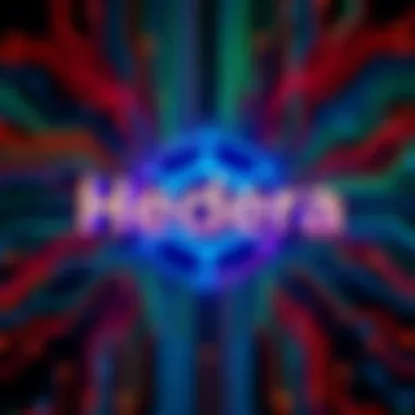 Colorful Hedera logo displayed on a digital circuit background, representing technology and innovation in cryptocurrency.