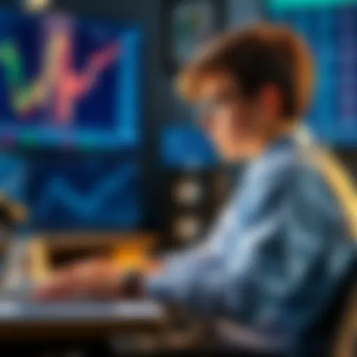A high school student sits at a desk with a laptop, looking at charts and seeking advice on crypto trading.