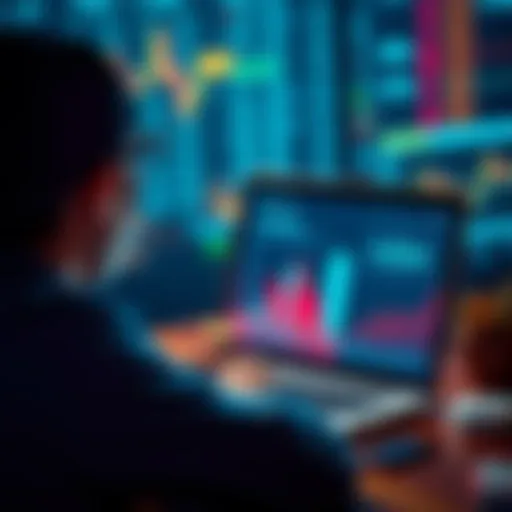 A person contemplating financial assets, with a laptop showing investment charts and graphs, symbolizing investment strategy and growth potential.