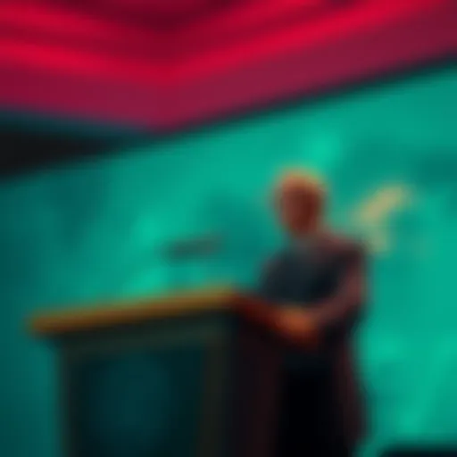 IMF Chief speaking at a podium about the importance of cryptocurrency for global economies
