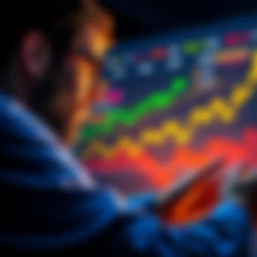 A person analyzing cryptocurrency investment strategies with graphs and charts showing growth, considering options like dollar-cost averaging and market timing.