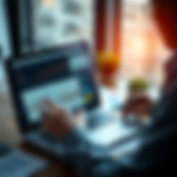 A person analyzing various investment options on a laptop with charts and financial documents around them