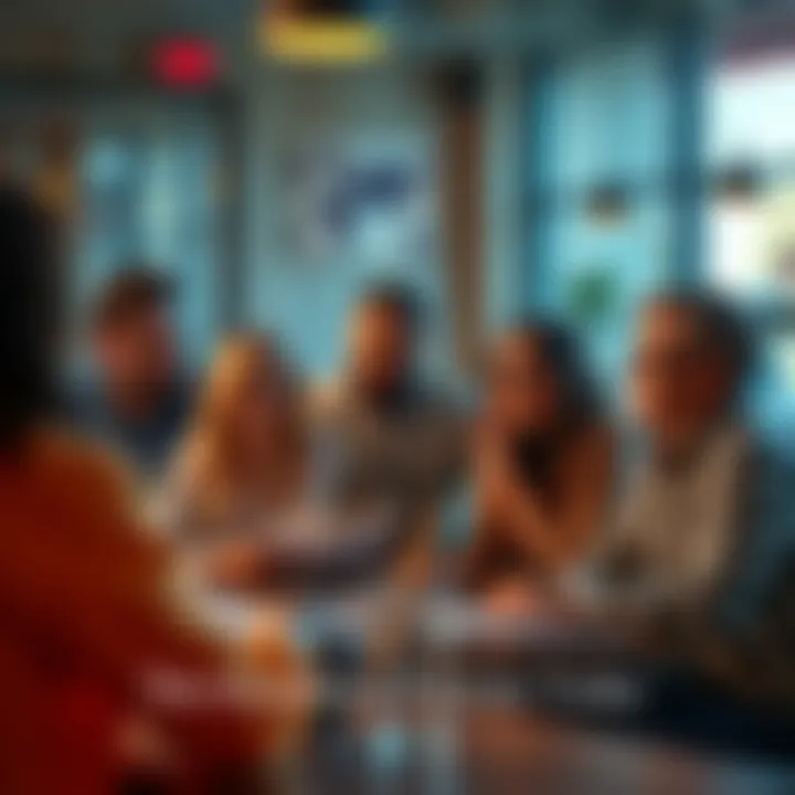 Group of people reviewing and providing feedback on investment portfolios in a casual setting