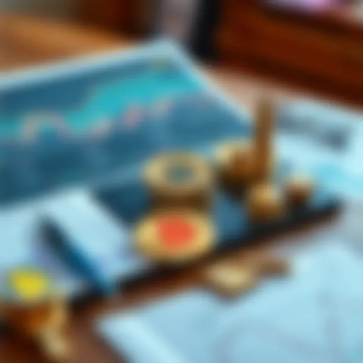 A balanced investment portfolio showing cryptocurrency alongside traditional assets like stocks and bonds on a table.