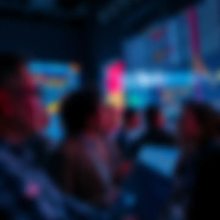 A group of people looking at stock market charts on screens, discussing investment strategies