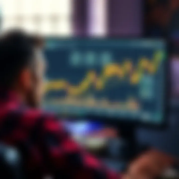 A frustrated investor stares at a computer screen displaying a flat cryptocurrency chart, reflecting on missed opportunities, looking concerned about their investment, with a stack of dollar bills nearby.