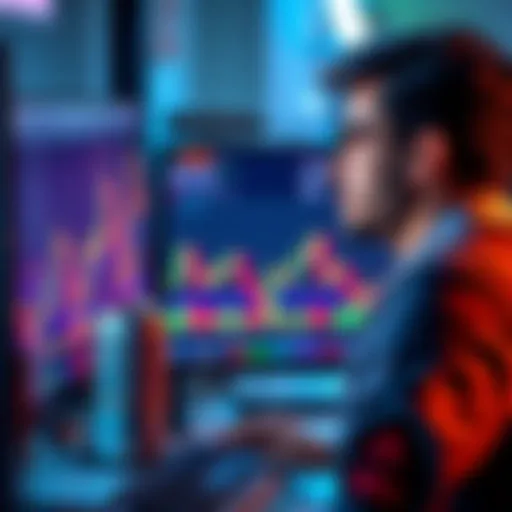 A thoughtful person looking at a digital chart on a computer screen, considering their cryptocurrency investment decisions