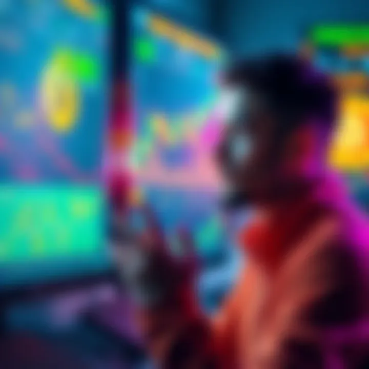A person looking at a screen displaying Bitcoin and investment charts, considering small investments in cryptocurrency.