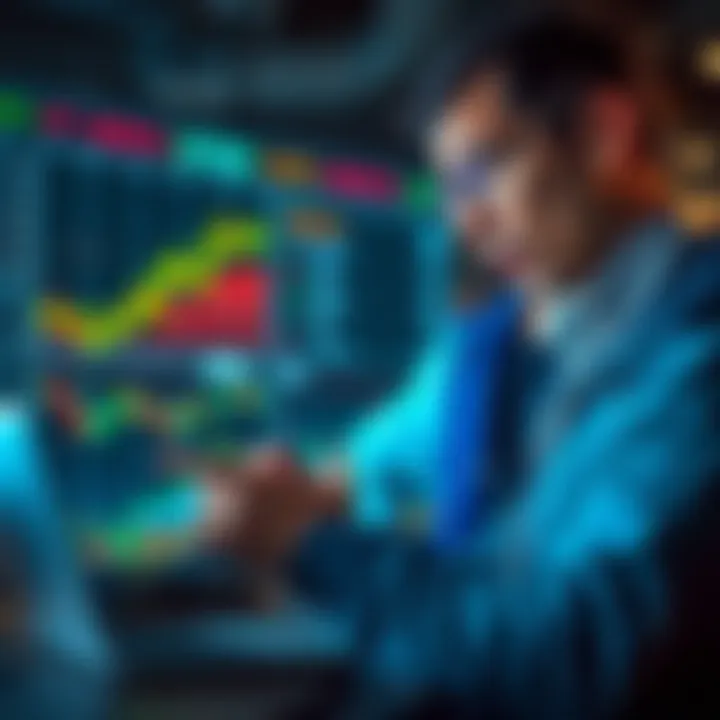 A worried investor looking at stock charts and financial news with graphs indicating market trends