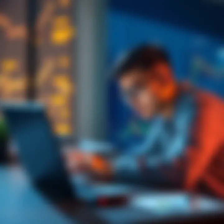 An investor looks at a financial chart on their laptop, feeling uncertain about whether to take profits or hold after their portfolio grows significantly.