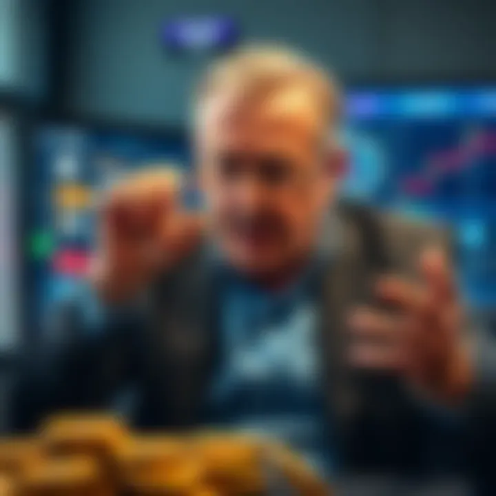 James Wynn expressing frustration on Twitter after losing $100 million in trading, with a computer screen showing meme coins in the background.
