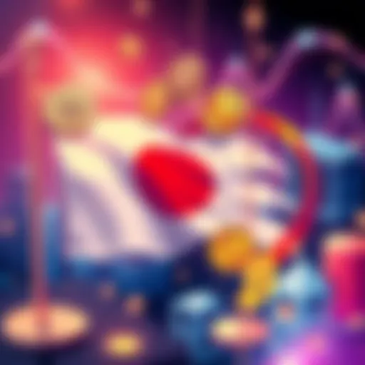 An illustration showing Japan's flag alongside symbols of cryptocurrency, representing the new ban on insider trading in the crypto market.