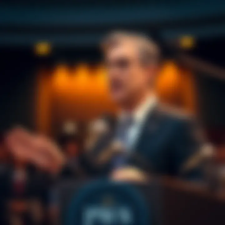 Jerome Powell addressing an audience about interest rates