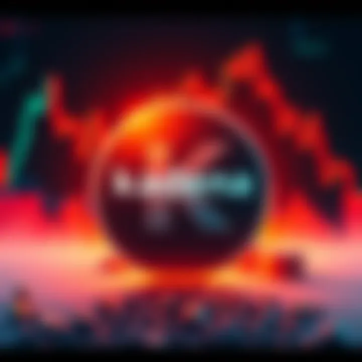 Kadena logo with a background showing declining cryptocurrency graphs, representing market conditions