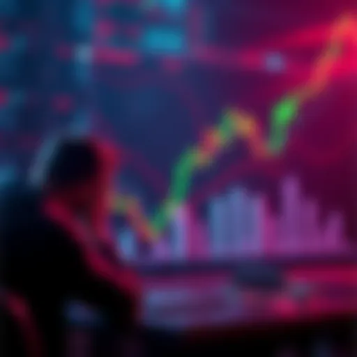 Graph showing decline in Kaspa's market performance with worried investors in the background.