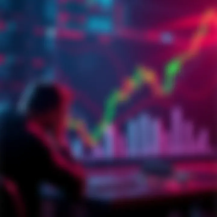 Graph showing decline in Kaspa's market performance with worried investors in the background.