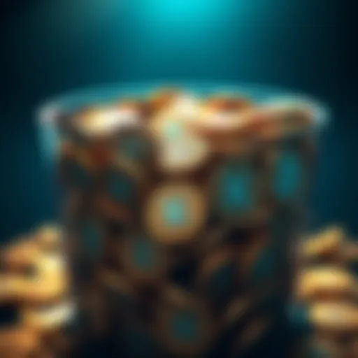 A visual representation of numerous Kaspa tokens stacked in a container, showing potential wealth and community interest in holding large amounts.