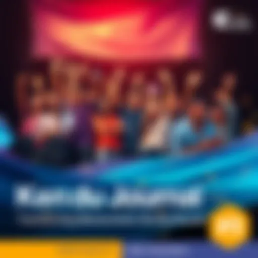 A diverse group of people celebrating Kendu's growth with banners and digital devices, showcasing the brand's evolution from a memecoin to a strong brand.