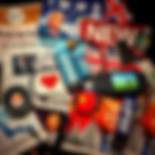 Collage of news articles, technology devices, and political symbols representing current events