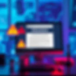 A computer screen showing a suspicious email about a deposit change from Kraken, with warning signs illustrated