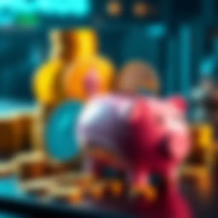 A visual representation of popular large-cap altcoins like HBAR, LINK, ETH, and ADA, alongside a piggy bank symbolizing investment strategies.