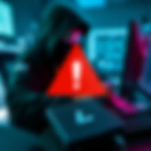 A graphic showing a hacker at a computer, with a warning symbol and a digital wallet in the foreground, symbolizing security issues with Ledger Live.