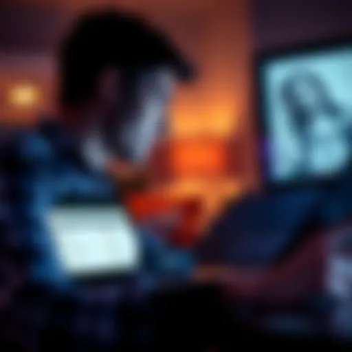 A person contemplating the value of a one year Ledger subscription while looking at a Ledger device and a laptop displaying user feedback.