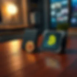 A Ledger hardware wallet and a Trezor hardware wallet placed on a wooden table next to a small Bitcoin symbol.