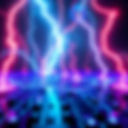 Representation of a computer network with lightning bolts indicating problems and disruptions