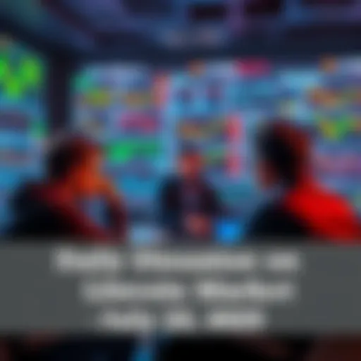 A group of people discussing trading strategies and market trends for Litecoin in an online forum, with charts and graphs visible on their screens.