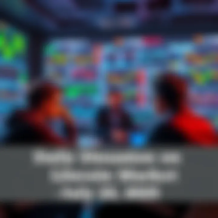 A group of people discussing trading strategies and market trends for Litecoin in an online forum, with charts and graphs visible on their screens.