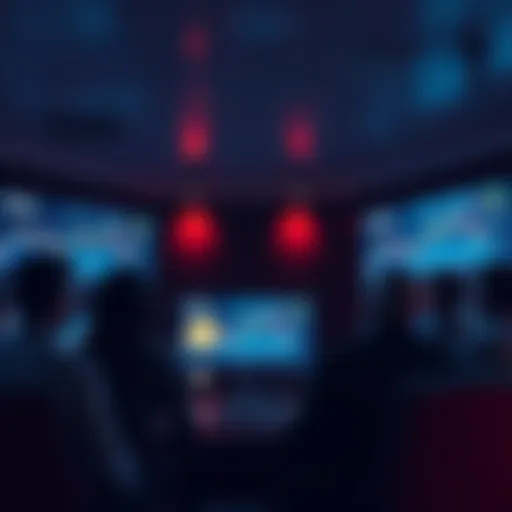 A group of people discussing theories about Litecoin price suppression in a dimly lit room with screens showing cryptocurrency charts.