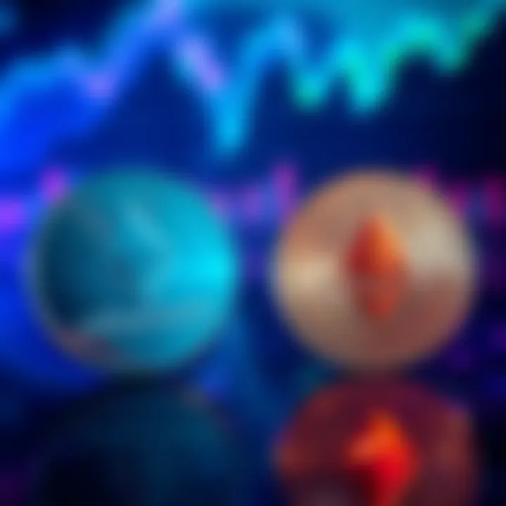 A visual comparison of Litecoin and Ethereum logos, with Litecoin appearing smaller and less prominent than Ethereum, symbolizing Litecoin's market struggle.
