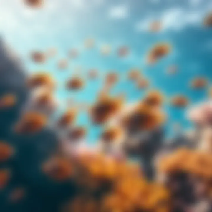 A school of small fish swimming through a vibrant coral reef, showcasing their role in marine ecosystems.