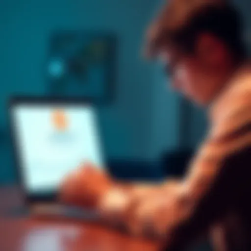 A person looking frustrated while checking their laptop for LocalBitcoins account issues, with an inbox and empty balance displayed on the screen